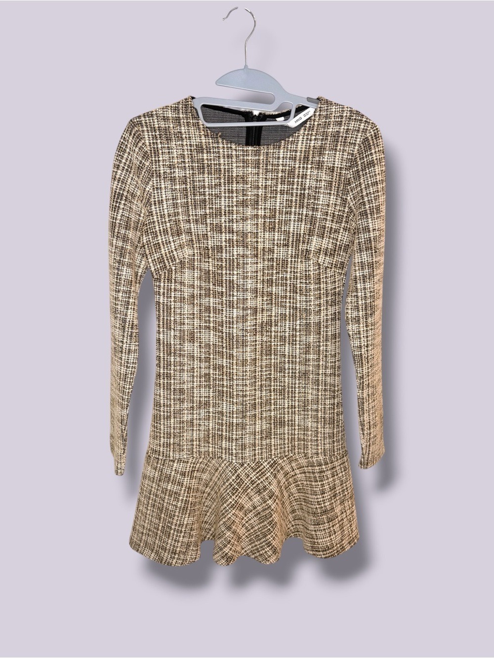 Mango Tweed Mini Dress Long Sleeve Flounce Size XS 2